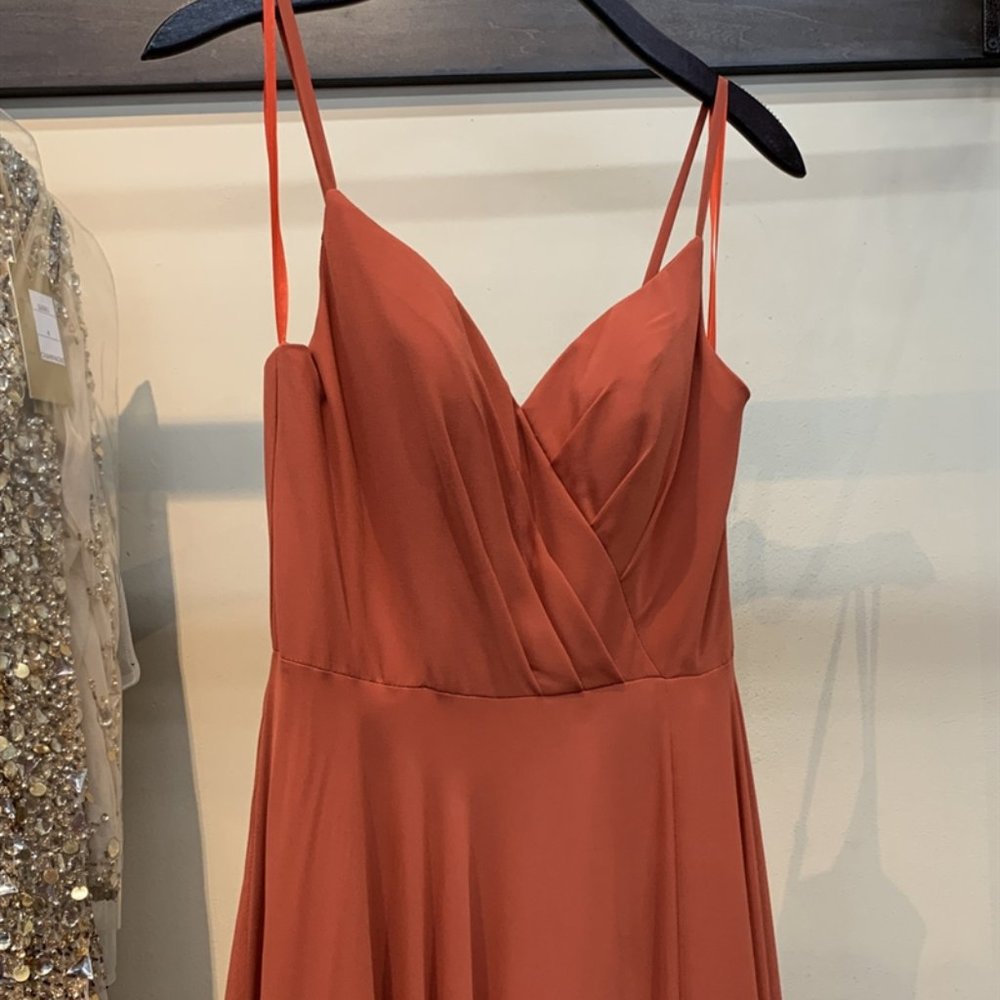 Burnt Orange Party Long Evening Wedding Guest Bridesmaid Dress Fall Autumn